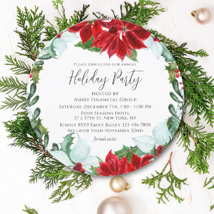 Invitation Fête de Noël d'entreprise Poinsettia Holly