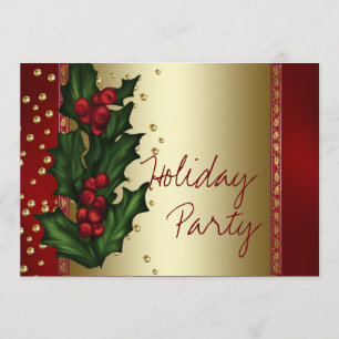Invitation Fête de Noël d'entreprise Red Gold Holly