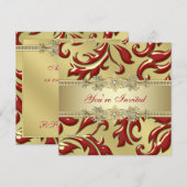 Invitation Fête de Noël d'entreprise Red Gold Leaf Rouge Or (Devant / Derrière)