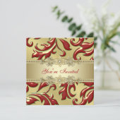 Invitation Fête de Noël d'entreprise Red Gold Leaf Rouge Or (Debout devant)