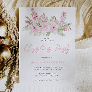 Invitation Fête de Noël d'entreprise rose au bureau de Noël
