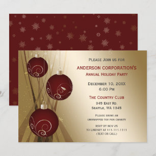 Invitation Fête de Noël d'entreprise Rouge Or Fête