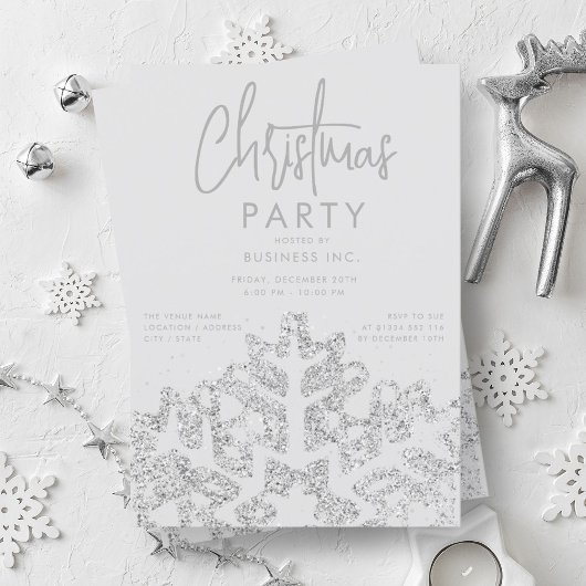 Invitation Fête de Noël d'entreprise Silver Snowflake