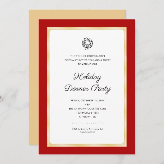 Invitation Fête de Noël d'entreprise Simple Classique (Devant / Derrière)