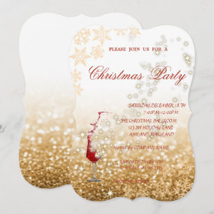 Invitation Fête de Noël d'entreprise, Verre Rouge Pailleté