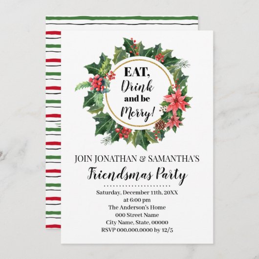 Invitation Fête de Noël des amis (Devant / Derrière)