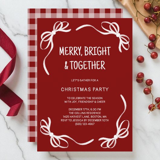 Invitation Fête de Noël des amis de la main Whimsical rouge