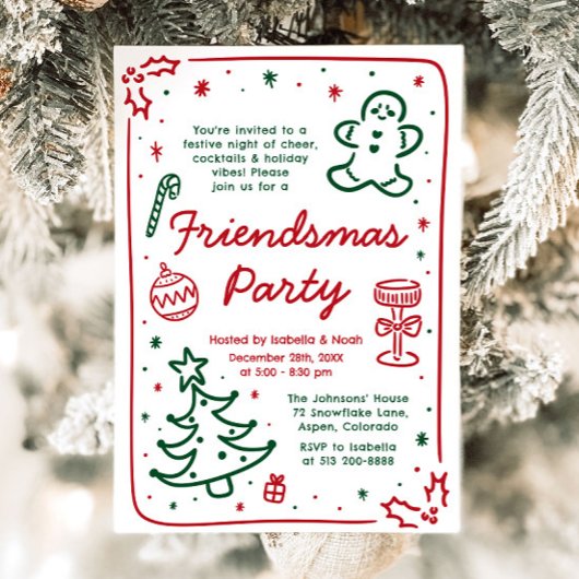 Invitation Fête de Noël des amis de Noël à la main fantaisie
