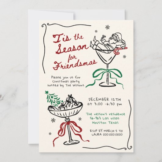 Invitation Fête de Noël des amis dessinés à la main (Devant)