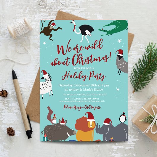 Invitation Fête de Noël des animaux sauvages