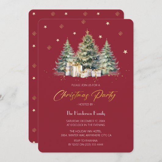 Invitation Fête de Noël des arbres de Noël moderne et élégant (Devant / Derrière)