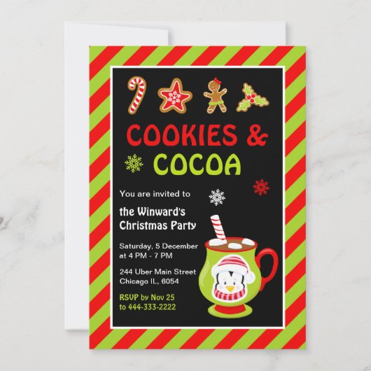 Invitation Fête de Noël des biscuits et cacao chaud (Devant)