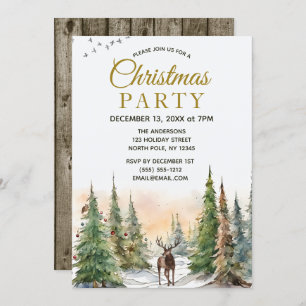 Invitation Fête de Noël des cerfs de forêt rustique