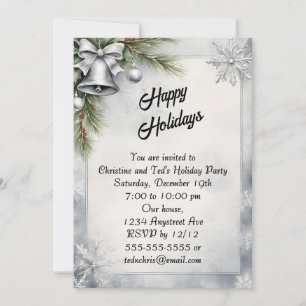 Invitation Fête de Noël des cloches d'argent et des flocons d