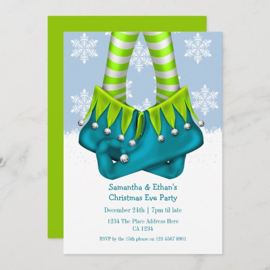 Invitation Fête de Noël des Elfes, Bas et bottes (Devant / Derrière)