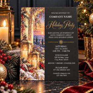Invitation Fête de Noël des employés avec lanterne à la bougi
