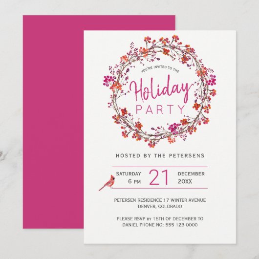 Invitation Fête de Noël des Fêtes de Noël des baies rouges (Devant / Derrière)