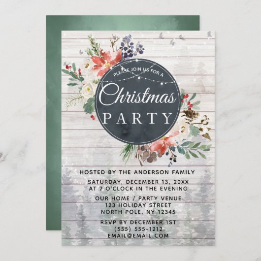 Invitation Fête de Noël des feux de forêt d'hiver en Russie (Devant / Derrière)