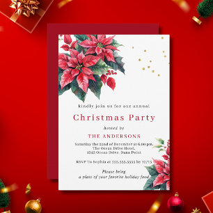 Invitation Fête de Noël des fleurs rouges Poinsettia