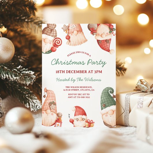 Invitation Fête de Noël des Gnomes Mignons