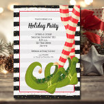 Invitation Fête de Noël des Jambes d'elfes Whimsical<br><div class="desc">Pieds d'elfe en collants rayés et bottes vertes sur rayures noires et blanches et points d'or,  ces invitations de fête de Noël sont amusantes pour toutes les occasions de vacances. TÉLÉCHARGEMENTS INSTANTANÉS et IMPRIMÉS ou obtenez les deux ! CORRESPONDANCE d'objets dans notre collection.</div>