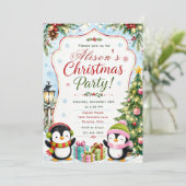 Invitation Fête de Noël des manchots (Debout devant)