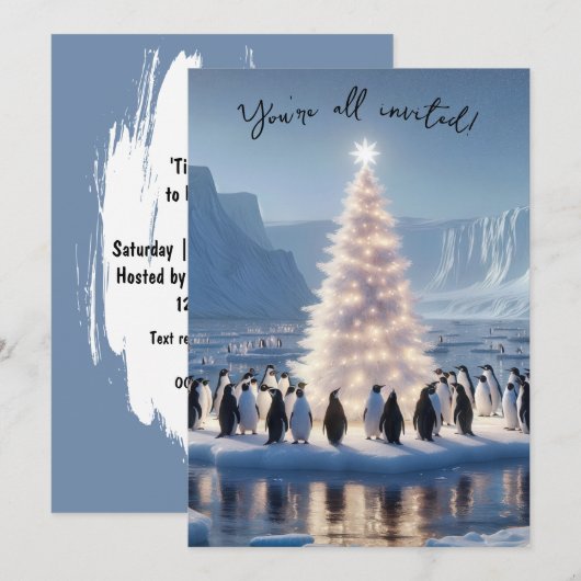 Invitation Fête de Noël des manchots (Devant / Derrière)