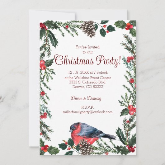 Invitation Fête de Noël des oiseaux rouges d'hiver (Devant)