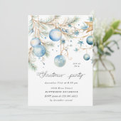 Invitation Fête de Noël des ornements bleus (Debout devant)