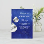 Invitation Fête de Noël des Ornements d'argent du Blue Bokeh (Debout devant)