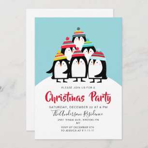 Invitation Fête de Noël des pingouins amusants