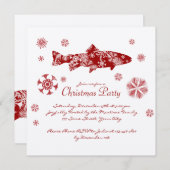 Invitation Fête de Noël des poissons rouges et blancs (Devant / Derrière)