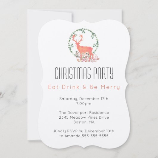 Invitation Fête de Noël des Renne Manger Boire et Joyeux (Devant)