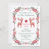 Invitation Fête de Noël des rennes rouges scandinaves (Devant)