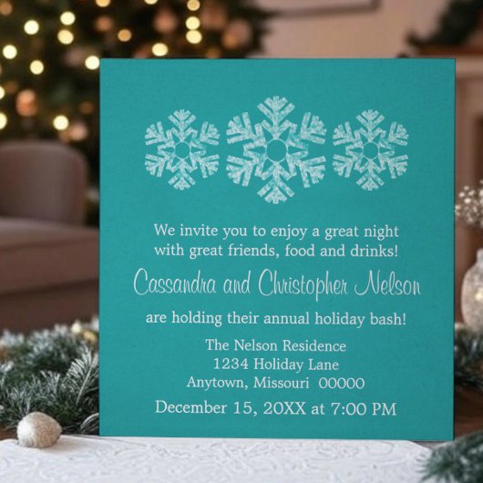 Invitation Fête de Noël des Snowflakes, Turquoise