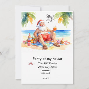 Invitation Fête de Noël d'été avec pique-nique du Père Noël