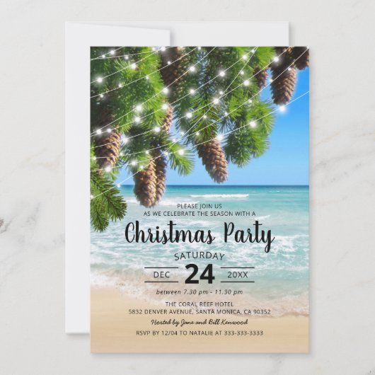 Invitation Fête de Noël d'été de plage (Devant)