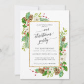 Invitation Fête de Noël d'hiver Aquarelle Rose Pine Cone (Devant)