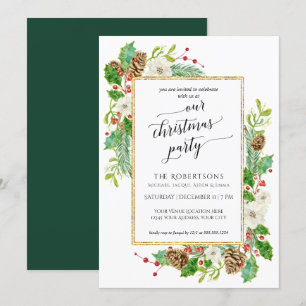 Invitation Fête de Noël d'hiver Aquarelle Rose Pine Cone