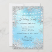 Invitation Fête de Noël d'hiver Bleu Argent (Devant)