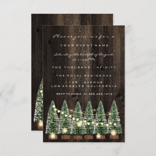 Invitation Fête de Noël d'hiver Bois rustique (Devant / Derrière)