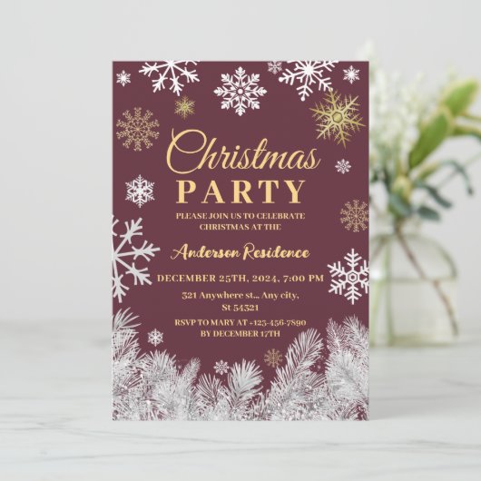 Invitation Fête de Noël d'hiver rouge de pin à neige moderne (Debout devant)