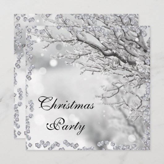 Invitation Fête de Noël d'hiver Silver Sparken Double face (Devant / Derrière)