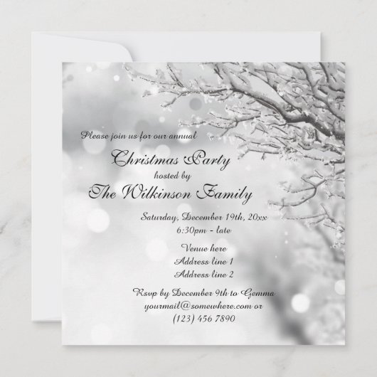 Invitation Fête de Noël d'hiver Silver Sparkle (Dos)