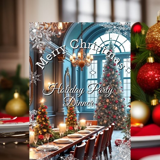 Invitation Fête de Noël Dîner Bleu rouge