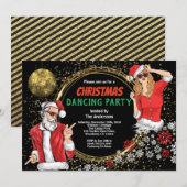 Invitation Fête de Noël DJ disco danse sale père Noël or (Devant / Derrière)