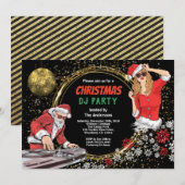 Invitation Fête de Noël DJ disco danse sale père Noël or (Devant / Derrière)