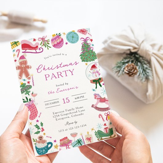 Invitation Fête de Noël Doodles Fantaisistes