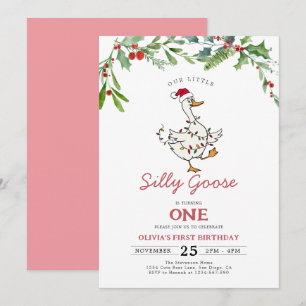 Invitation Fête de Noël drôle Silly Goose Berries 1er anniver