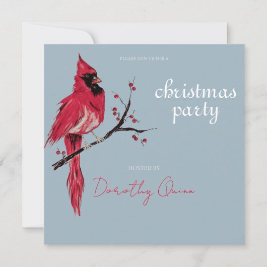 Invitation Fête de Noël du Cardinal à l'aquarelle (Devant)